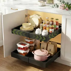 Expandable Pull Out Cabinet Organizer,2-Tier Slide Out Drawer for Kitchen Cabinets,Adjustable Width 12-18.5",Slide Out Shelves for Kitchen Countertop, Bathroom, Pantry, Heavy Duty (Black)