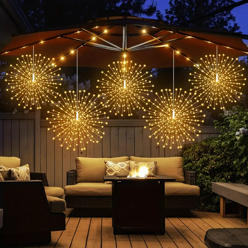 60/90 LED solar star-shaped light bulbs, fireworks lamp remote control timer, 8 modes, waterproof hanging outdoor garden tent light (multi-color, warm color)