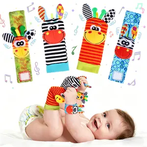 Wrist Rattle Foot Finder Socks Set for Baby Arm Hand Rattle Feet Leg Ankle Socks Newborn Soft Sensory Toys