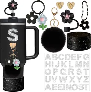 Accessories for  Cups,8Pcs Cup Accessories Including Siliocne Boot,Cup Charm,Initial Letter Stickers,Straw Cover Accessories for  40oz and 30oz Tumbler
