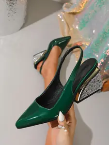 Multicolor Pointed Toe Rhinestone Wedge Shoes, Glossy Back Cut Design, Elegant High Heel Sandals for Wedding Parties, Spring & Fall