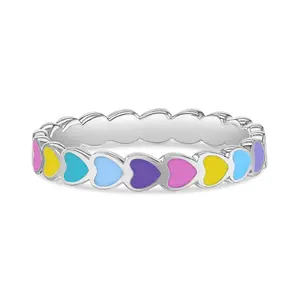Rainbow Hearts Size 3-5  Baby / Toddler / Kids Ring Enamel - Sterling Silver