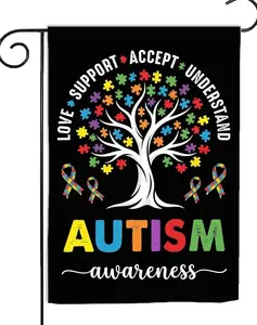 Autism Awareness Garden Flag, Love Support Accept Understand Puzzle Piece Outdoor Yard Decor for Porch Lawn
