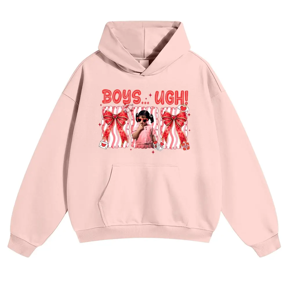 Men's Soft Long-Sleeve Cotton Casual 90s Character Hoodie - Unisex "Boys...Ugh!" Movie Quote Funny Pattern, Stylish Fabric, Comfortable Fit, Essential Streetwear Graphic Sweatshirt