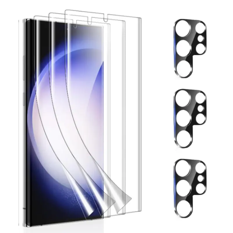 3Pcs Hydrogel Screen Protector + 3Pcs Camera Lens Protector for Samsung Galaxy S25 Ultra S25 Plus S24 Ultra S24 S23 S22