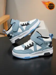 Boys' Winter Leather Shoes, Mid-Height Waterproof Sneakers, Fashionable Patchwork Design, Comfortable Casual Kids Footwear, Casual Trainers, Casual Training Footwear, Casual Athletic Footwear