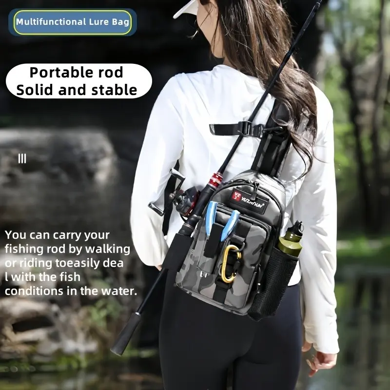 A Multifunctional Lure Bag with a Fishing Rod Holder, a Fishing Messenger Bag, a Small Shoulder Backpack, a And Convenient Chest Bag, a Fishing Bag, Suitable for Outdoor Cycling And Fishing, Fishing Supplies, And New Year Gifts