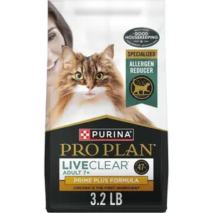 LiveClear Senior Cat Food 7+ Cat Allergen Reducer Prime Plus Chicken and Rice Formula - 3.2 lb. Bag