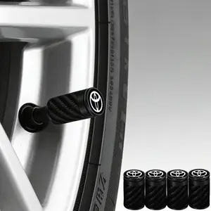 4pcs Suitable for toyota car tire valve caps, carbon fiber modification, universal anti-theft valve core, leak-proof and air release cover