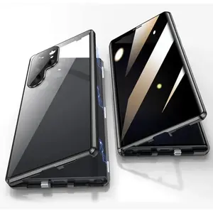 Privacy Glass Metal Magnetic Phone Case For Samsung Galaxy S25 S24 S23 S22 S21 Plus Ultra Anti Peeping Cover 360 °   Protection