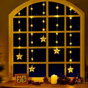 32 Stars Curtain Lights 2 in 1 Color Changing Christmas Star Window Lights for Festive Window Decoration Ornaments Holiday Led Celebration