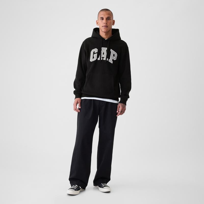 GAP Men's VintageSoft Arch Logo Hoodie Soft Brushed Sweatshirt Stylish Lounge Relaxed Fit 77% Cotton 23% Polyester Double-Layered Hood Drawcords Front Kanga Pocket