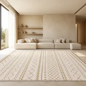 RUGIXE Washable Cream Neutral Area Rug 8x10 5x8 4x6 ft, Super Soft Velvet Indoor Carpet with TPR Non-Slip Backing, Minimalist Abstract Wavy Floor Mat for Living Room Bedroom Dining Room, Pet Friendly Easy Clean Cozy Home Decor Accent Rug for Apartment Use