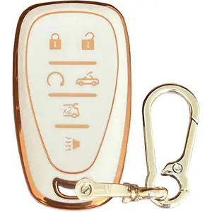 Key Fob Cover Fit for Chevrolet Keyless Entry Remote Control Key Protective Cover Fit for 2016-2021 Chevy Camaro 6 Buttons Key (White)