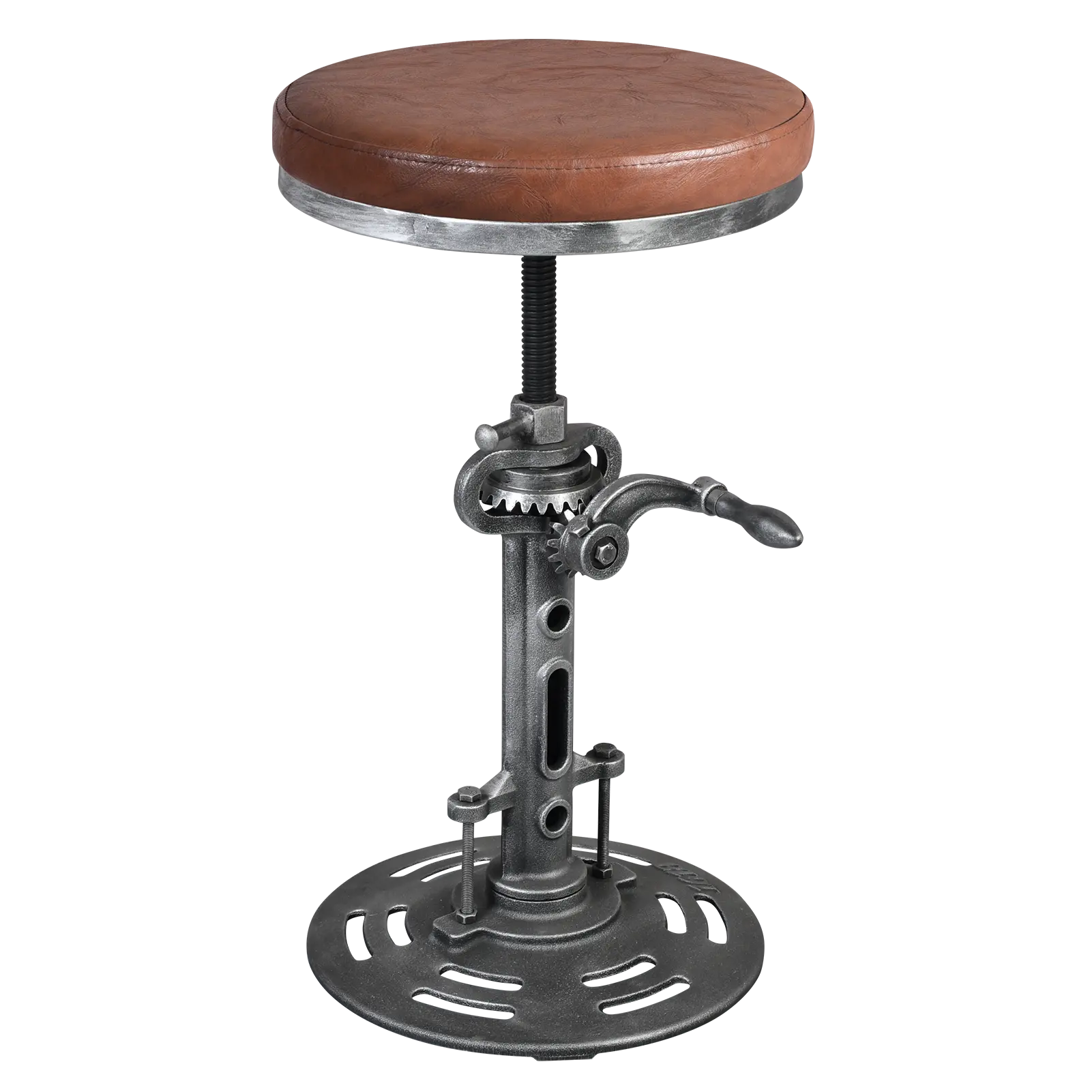 Antique Bar Stool with PU Seat for Kitchen Dining Room 20.5-27inch Counter Height Adjustable Industrial Coffee Stools Rustic Shop Stool Retro Drafting Chair with Crank Handle