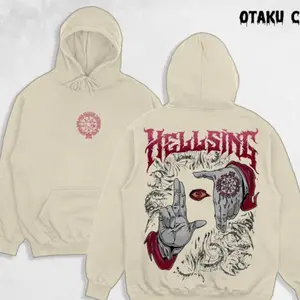 Retro Alucard Hellsing Hoodie Featuring Double-Sided Hand Signs Artwork