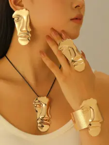 5pc Vintage Retro Earrings Necklace Ring Set, Geometric Fashion Alloy Pendant Jewelry, Casual Style for All Seasons, Carnival Festival Wear