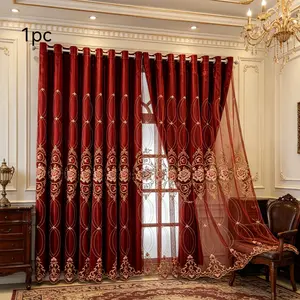 Embossed European Elegant Embroidered Curtain, Easy Install Hole Punch, Light Blocking, Living Room, Balcony, Bedroom, Home Office, Window Curtain