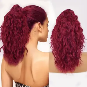 18-inch wavy hair extensions, clip-in ponytail hairpiece, perfect for women's voluminous curls. Clip-on ponytail, grab-and-clip ponytail, made of premium synthetic fiber with a secure clip. Provides full, natural volume, ideal for both everyday wear and p