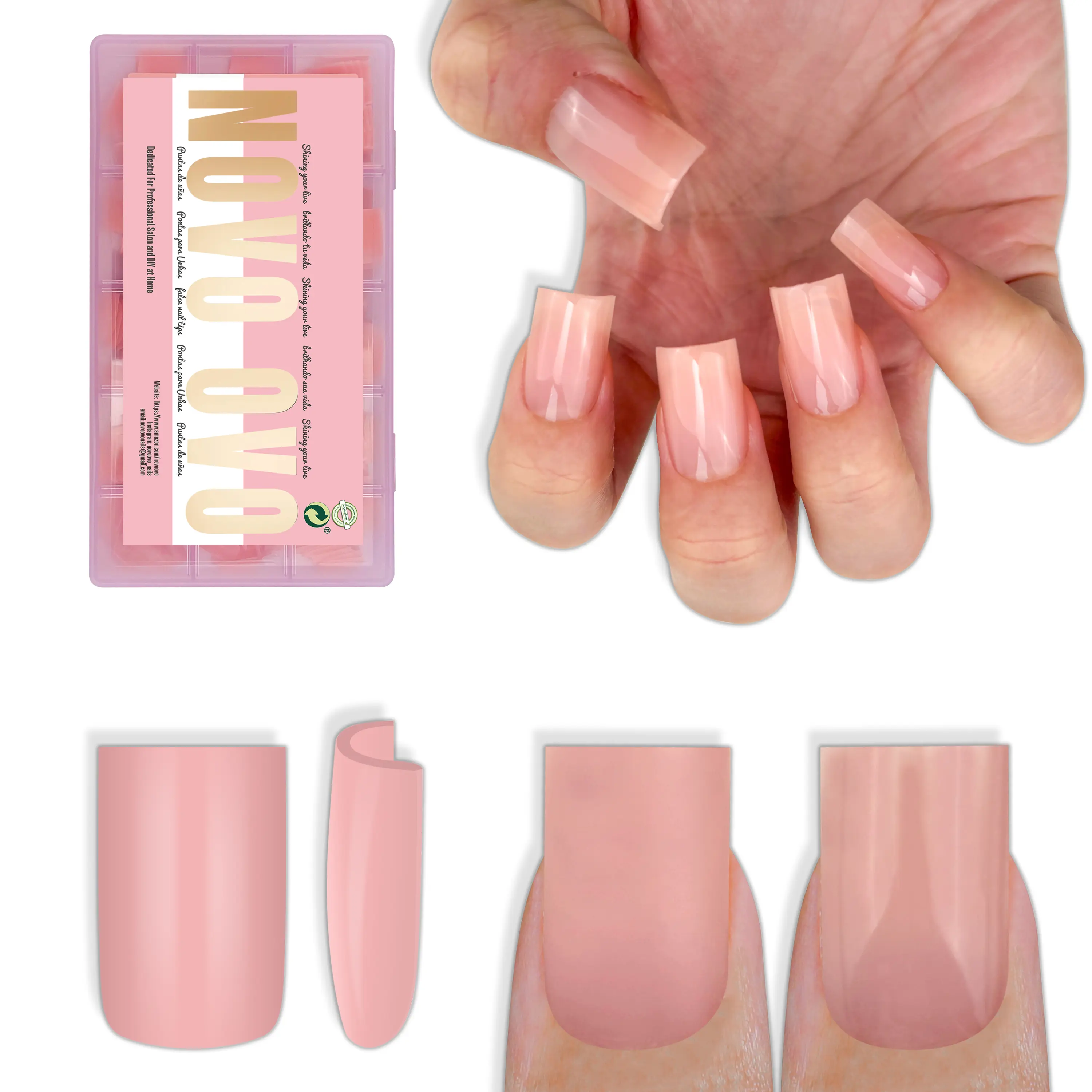 Short Sharp Square Nail Tips Pure Color Baby Pink