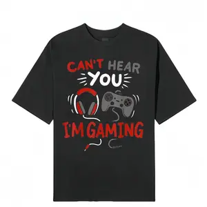 Men's Game Pattern T-Shirt - "Can't Hear You While Playing Games" Slogan Shirt - Loose Breathable Cotton Top for Gamers - Orange Casual & LAN Party Dress - Machine Washable Summer Dress, Game Style, Soft Fabric, Crew Neck Design, Youth men's graphic tee