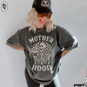 Comfort Colors Motherhood Skeleton Shirt, Coffee & Chaos Graphic Tee, Funny Edgy Mom Life T-Shirt, Cotton Top,  Streetwear,  Basic