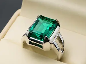 Emerald Cut Vivid Green Created Emerald Women Solitaire Ring Sterling Silver 925 Handmade Zamurd Square Elegant Ring