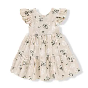 Toddler Baby Girl Boho Dress Linen Ruffle Sleeveless Casual Dress Kids Solid Floral Summer Beach Sundress