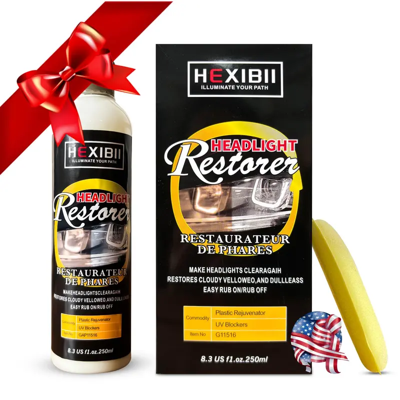 HEXIBII DIY Car Headlight Repair Tool Kit - Car Plastic Polish, Rejuvenator, 3-5 Min Polish, Thin Coat, Easy Application, All-Weather Protector, Cost-Effective Automotive Care Solution