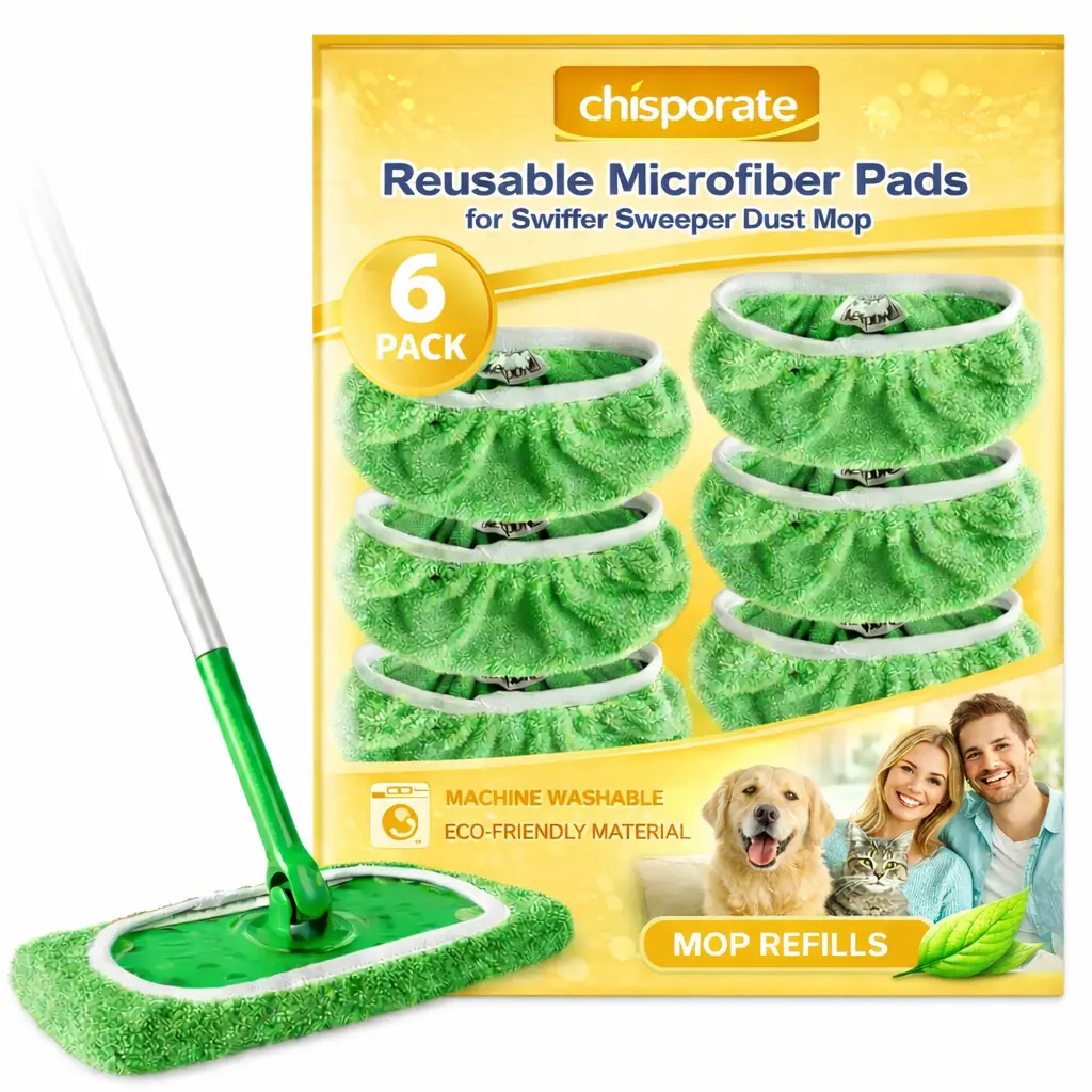CHISPORATE Washable Polyester Microfiber Coral Fleece Mop Cloth Covers, Elastic Band Replacement Pads for 9"-11" Flat Spray Mops, Ultra Soft Water-Absorbent Cleaning Cloths for Home Kitchen