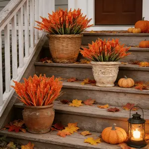 24pcs Autumn Lavender Fake Flowers, Thanksgiving Halloween Outdoor Porch Decor, UV Resistant Non-Fading Artificial Plants