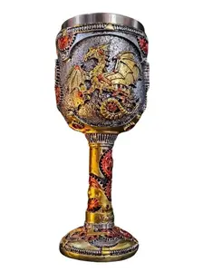 The Armored Kingdom Gearwing Mechanical Dragon Goblet - Steampunk Dragon Artistry, Stainless Steel Interior, 7 OZ Capacity, Royal Gifts Included, Perfect for Dragon Lovers & Steampunk Collectors