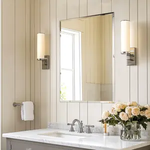 Frameless Rectangle Beveled Glass Mirror for Bathroom Vanity
