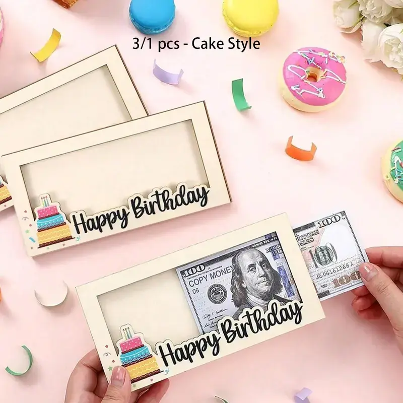 Wooden Birthday Card Box, Cash Holder & Envelope, Dollars, Money Wallet, DIY Gift Organizer, Perfect for Birthdays, Parties, Gifts, Gift Boxed