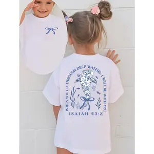Girls' Pink Whale Graphic Print Christian T-Shirt - Isaiah 43:2 Inspired, Cute Fitted Crew Neck, Soft Breathable Cotton Short Sleeve, All Seasons Casual Attire, Mermaid Theme Party Outfit, Granddaughter Gift with Scripture Verse