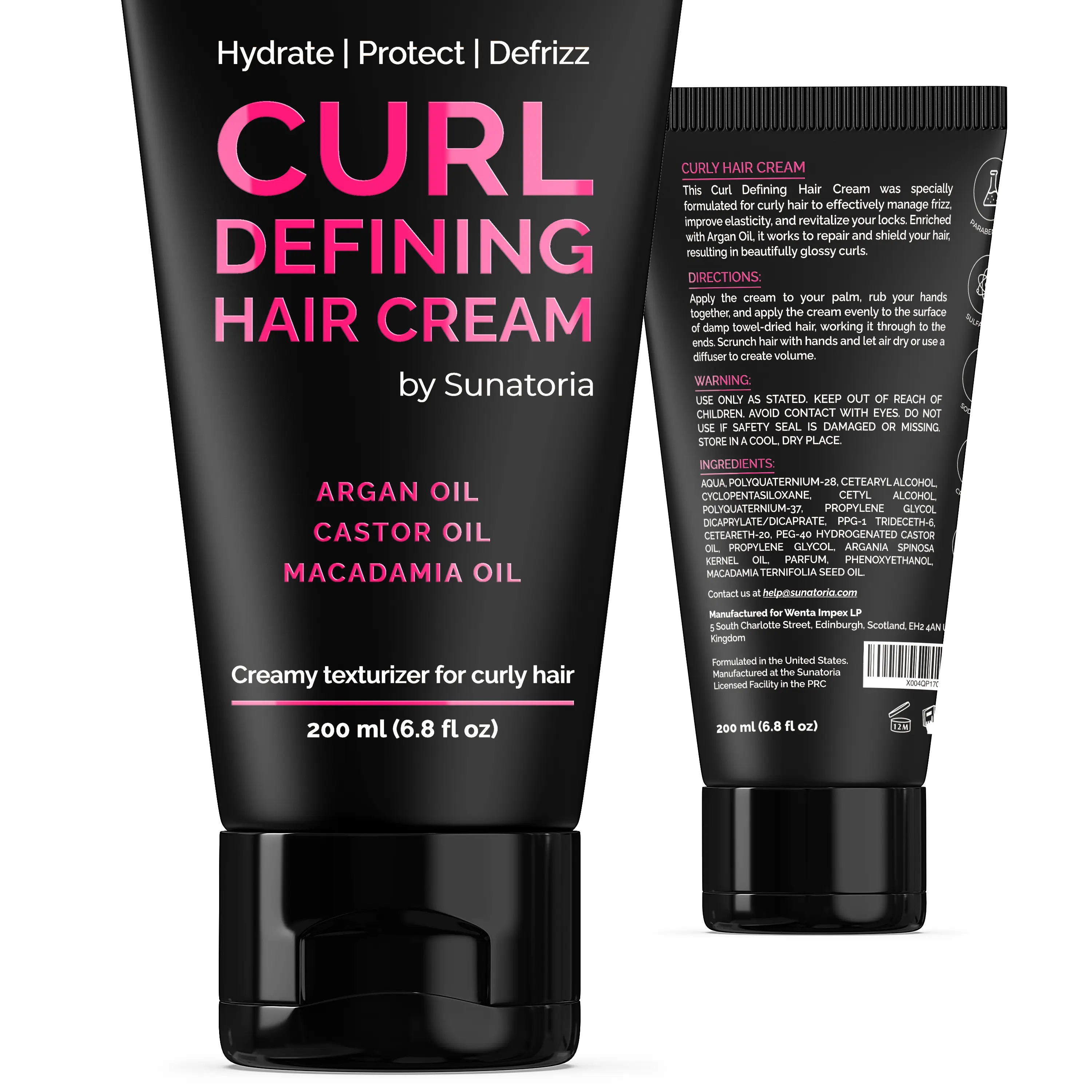 SUNATORIA Curl Cream - Cruelty-Free Haircare Leave-In Treatment, Moisturizing Anti-Frizz Moisturizer with Hydrating Argan & Macadamia Oil Blend for Dry Wavy/Curly Locks, Smoothing Lightweight Curly Hair Products to Create Soft Curls, 200ml Jar
