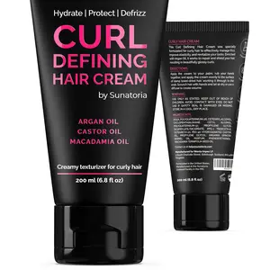 SUNATORIA Curl Defining Hair Cream - Leave-in Moisturizer with Argan & Macadamia Oil for Wavy & Curly Hair - Frizz Control & Smoothing Formula - 200ml Jar