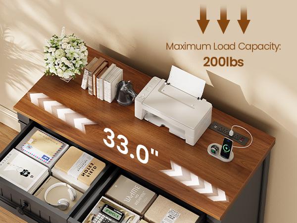 SEDETA 33 Inch 4 Drawers File Cabinet Farmhouse Filing Cabinets for Home Office fit Legal/Letter/A4 File Wood Office File Cabinet with Power Outlets Printer Stand with Storage