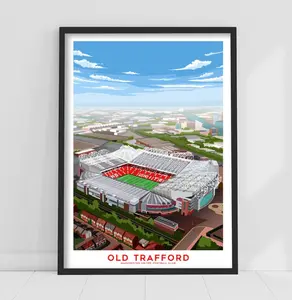 Manchester United FC Print - Old Trafford Aerial Illustration Football Wall Art Print, manchester united merch