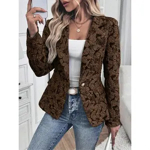 Women's Elegant Fitted Long Sleeve Summer Blazer Jacket, Plain Woven Fabric, Moderate Thickening, Stylish Women's Outerwear for Casual & Formal Wear