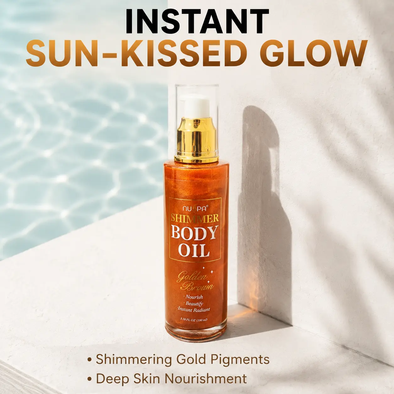 Golden Brown Shimmer Body Oil (100ml) - Mineral-Based Hydrating Highlighter for Adults (Oil Texture) to Hydrate, Enable Body Highlighting & Deliver Instant Bronze Glow on Legs, Shoulders, Mineral Oil