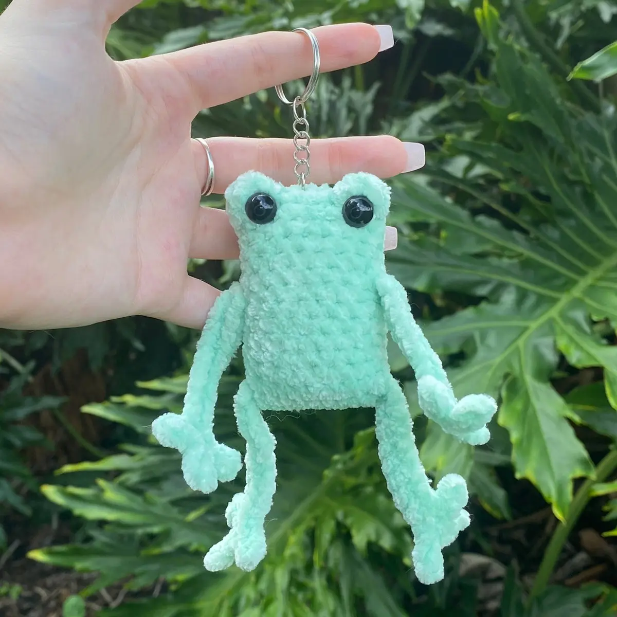 Handmade Crochet Mini Velvet Frog "Leggy Froggy" Plushie Stuffed Animal (with Optional Keychain)