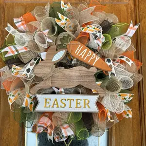 “Happy Easter” Carrot Themed Wreath-  Mesh Decor  Hanging Decoration