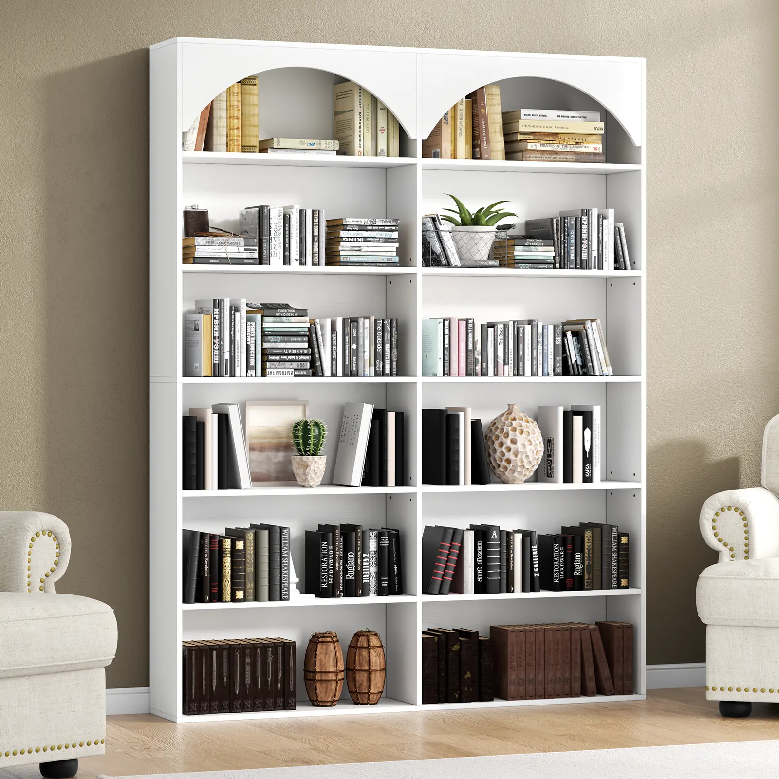 Gyfimoie 71’’ Tall Bookshelf and Bookcase, 7-Tier Double Wide Bookcase Modern Large Open Display Shelves Furniture Home Storage Organize Design Minimal Interior Aesthetic