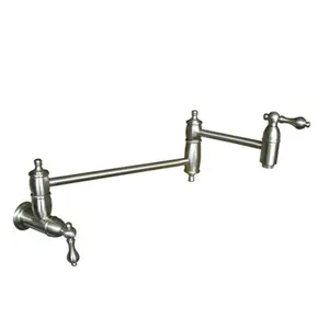 Kingston Brass KS3108AL Restoration Ceramic Pot Filler Faucet - Satin Nickel Finish, 2.2 GPM at 60 PSI, Ball Type Valve, 8.125 In Faucet Height