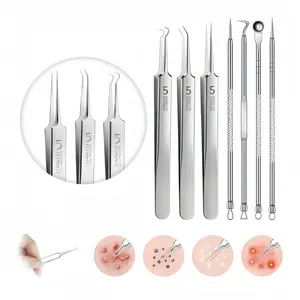 Blackhead Tweezers,Pimple Extractor,AcneTreatment Tool,Blackhead Remover for Face-8PCS Set for Nose,Forehead & Face,Safe &Painless,No Scars
