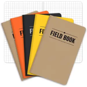 Field Notebook/Pocket Journal - 3.5"x5.5" - Combination of Kraft, Black, Orange, Yellow - Graph Memo Book - Pack of 5