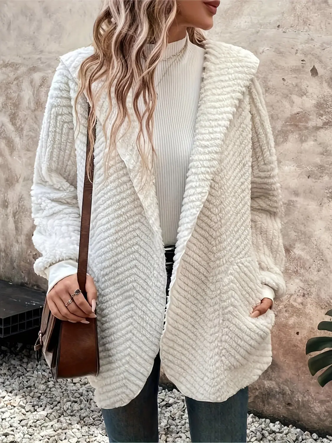 Open Front Hooded Fuzzy Cardigan [Online Exclusive]