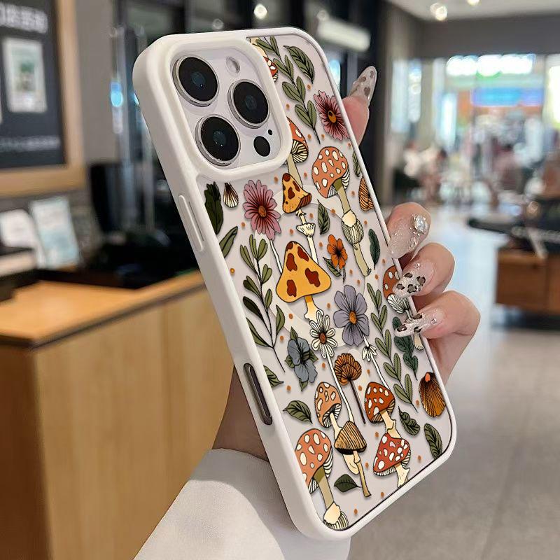 Mushroom & Wildflower Print Phone Case  Add A Touch Of Forest Charm & Playful Warmth To Your Daily Device Featuring Built-In Strong Magnet Ring Blending Smooth Macaron Texture With Secure Magsafe Compatibility For iPhone 17 16 15 14 13 12 11 X XS