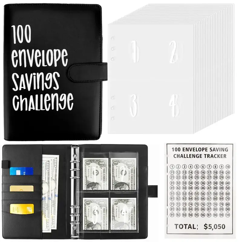 Challenge For 100 Envelopes Saving with Pen Easy and Fun Way to Save $5,050 Savings Challenge Budget Binder Waterproof Wallet Storage Bag Saving Tips Desk Office Accessories Budget Plan